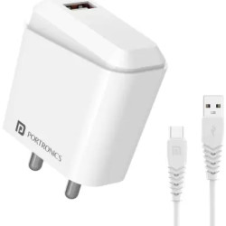 Portronics 12 W 2.4 A Mobile Charger Adapto 41 C Adapter Charger with Detachable Cable  (White, Cable Included)
