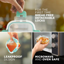 Allo FoodSafe Microwave Safe Glass Lunch Box with Break Free Detachable Lock