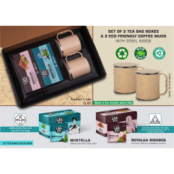 Power Plus Set of 2 Tea bag boxes with 2 SS Eco mugs | Total  50 tea bags | Mugs made of Wheat straw material