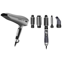 CARRERA 531 Professional Hair Dryers Styling Nozzle-Diffuser, Blow Dry, Hot-Cold Air, DC 2400W + Carrera 535 Professional Hot Air Brush Styler Hair Straightener, Curler with Styling Nozzles (Grey)