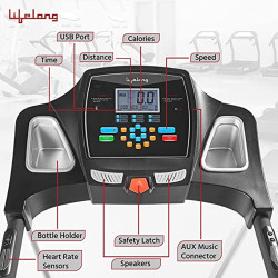 Lifelong (LLTM153) Fit Pro 4.5 HP Peak Motorised with Max Speed 14km/hr|Max User Weight 110Kg, Heart Rate Sensor, Manual Incline, Bluetooth Speaker|Treadmill for Home(Video Call Installation Assistance)