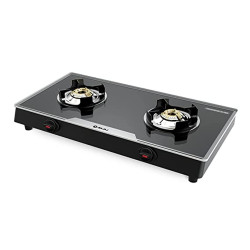 Bajaj  2BRGF8 Stainless Steel Glass Top Gas Stove with 2 Brass Burners,ISI Certified,Anti-Viral and Anti-Bacterial Coating, Black, Regular