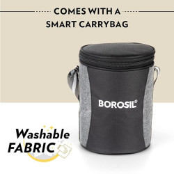 Borosil Stainless Steel Lunch Boxes with Carry Bag, Set of 3 (400 ml x 1, 250 ml x 2)