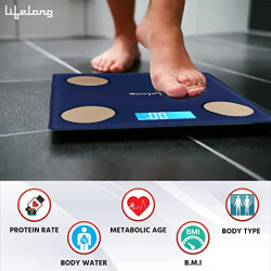 Lifelong LLWS36 Smart Body Fat Weighing Scale with 18 Measurement Functions with Lifelong Smart Home App-Bluetooth Sensor Technology|Electronic Weight Machine|1 Year Warranty & Battery Included (Blue)