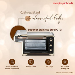 Morphy Richards 30 RCSS LuxeChef 30 Liters Oven Toaster Griller (OTG) with Illuminated Chamber, Convection and Rotisserie Function, Stainless Steel Body, Gold/Matte Black