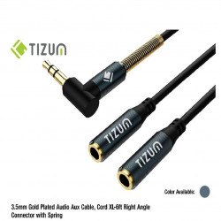 Tizum 3.5mm Gold Plated Audio Aux Cable, Cord XL-6ft Right Angle Connector with Spring